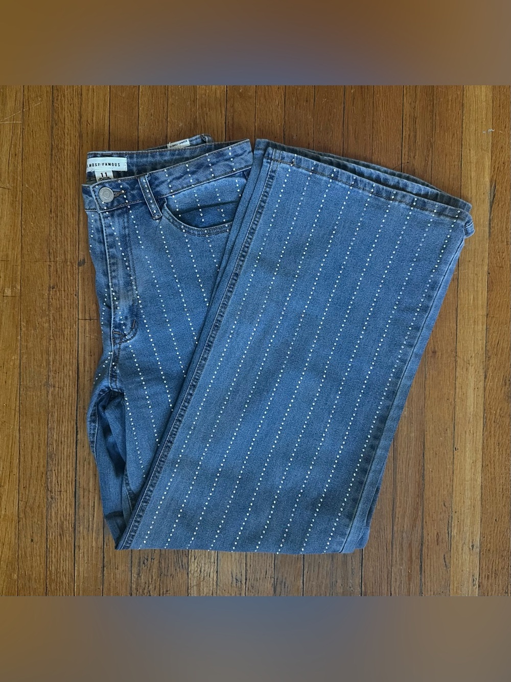 Almost Famous Blue Studded Straight-Leg Jeans
